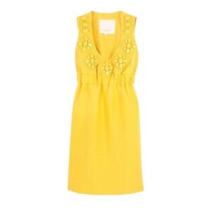 Karta Yellow Empire Waist Sleeveless Embellished Mini Dress S